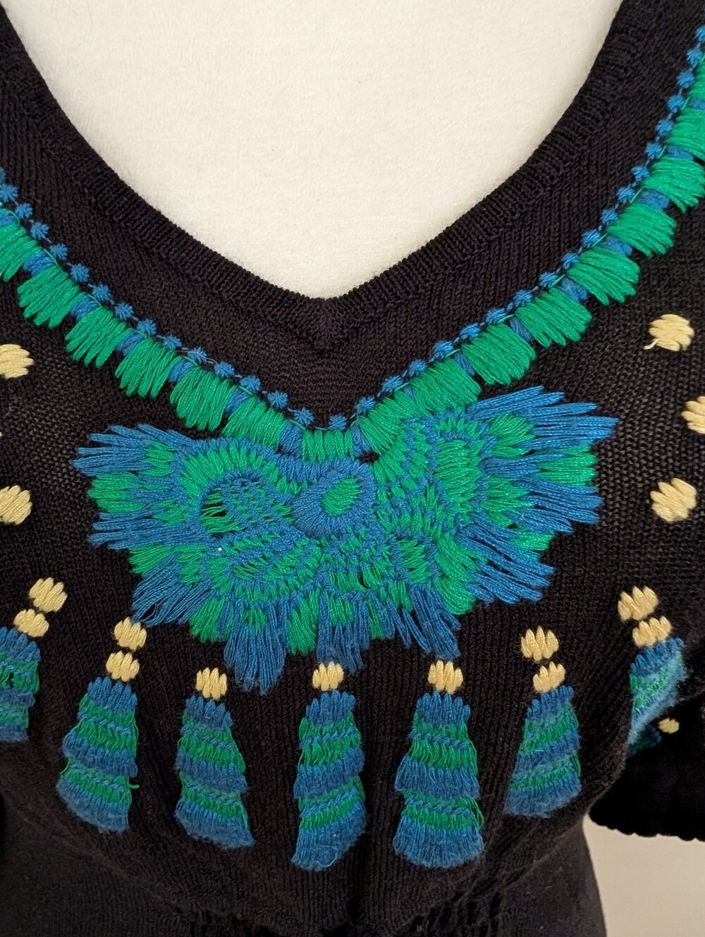 Arden B. Embroidered Whimsigoth Peacock Tunic Cover Up Top XS Black Blue Green - Picture 5 of 13